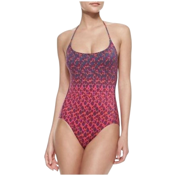 Marc By Marc Jacobs Printed Tie Back Halter One Piece Swimsuit In Pop Pink - Picture 1 of 9